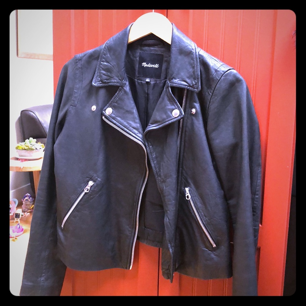 Madewell black leather washed motorcycle jacket